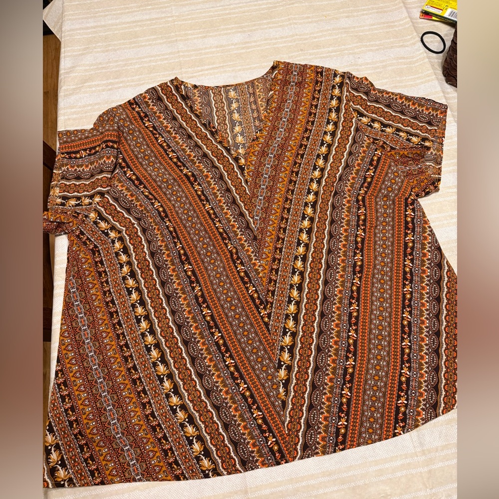 SHEIN Brown and Orange Patterned Blouse